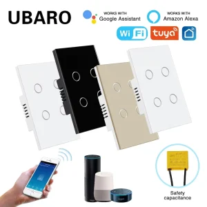 US Brazil WiFi Smart Touch Panel 4 Gang Single Pole No Neutral Required Single Live Wire for Smart Life Alexa Google Home
