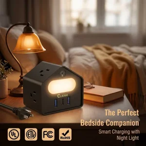 US Desktop Smart Power Hub PD 18W Fast Charging USB C 4 AC Outlets 2500W Surge Protector