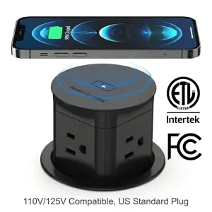 US Standard Desktop Plug 4AC Outlet 15W Wireless Charger Desktop Pop Up Socket Kitchen Counter Pop Up Outlet Manufacturer
