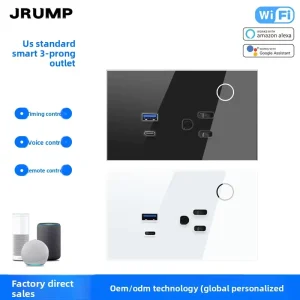 US standard Tuya WiFi Zigbee Smart Socket with USB Type c Support Alexa Google Home Voice Control Tempered Glass Smart Home