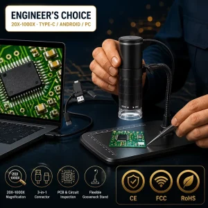USB Digital Monocular Microscope with LED Optical Measurement Stand 3 in 1 Connector for SMD Soldering QC Inspection
