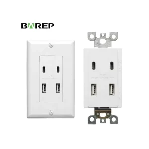 USB Receptacle Outlet 4.8A USB C A High Speed 2 USB a + 2 Type C Ports Vertical Multi Plug Socket 15A Electrical AC Replacement