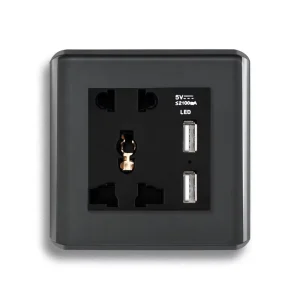 USB Wall Socket UK 10A Grey Tempered Glass European Standard Multifunctional Five-hole Socket with 10 Outlets Smart Life