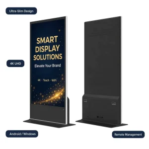 Ultra-Slim 4k UHD Advertising Totem for Smart Display Solutions Remote Management Commercial Standing Digital Signage Android OS