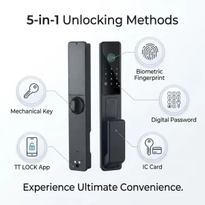 Ultra Slim Aluminum Alloy Anti-Theft Smart Door Lock APP Biometric Fingerprint Digital Password IC Card for Modern Home Office