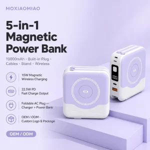 Ultra Slim Magnetic Power Bank High Capacity Power Banks 10000mAh Wireless Charging with Foldable Plug Travel Charger