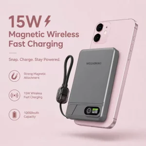 Ultra Slim Magnetic Wireless Power Bank Aluminum Alloy 5000mAh Portable PD20W Fast Charging with Stand and LED