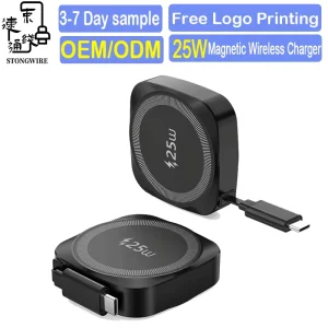 Ultra-Thin Fireproof .2 25W Magnetic Wireless Charger PD Type-C Super Fast Charging For Earphone Mobile Phone Travel Custom