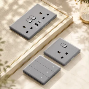 Ultra Thin Industrial Use UK Grey 13A 4 Outlets 18W Smart Quick Type C USB Sockets Wall Power Outlet Plug