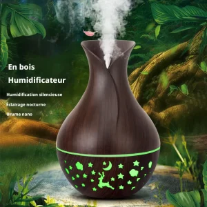 Ultrasonic Humidifier Diffuser Aromatherapy 7-color LED Portable Wood Grain Design USB Powered for Pet Areas Smokers Silent