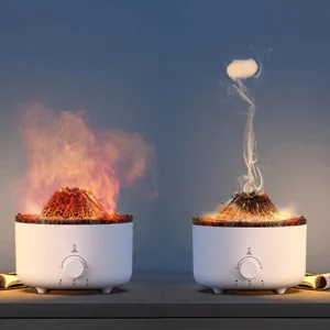 Unique 3D Simulated Volcanic Flame Aromatherapy Humidifier Large Capacity Volcano Jellyfish Smoke Ring Diffuser for Household