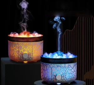 Unique Volcano Aroma Diffuser Cracked Lava Ultrasonic Humidifier Volcanic Jellyfish Smoke Ring LED Flame Essential Oil Diffuser