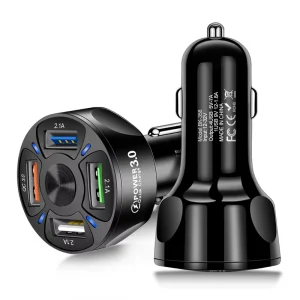 Universal 4 USB Car Multifunction USB Charger Led Light Portable 35W QC3.0 Fast Charging Phone Car Charger for Driving Phone