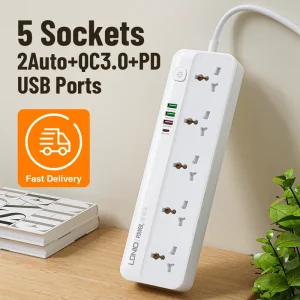 Universal Extension Socket SC5415 Electric Power Strips with 4 USB 5 Gang Home Office Charging Station 2m 6ft Power Cord