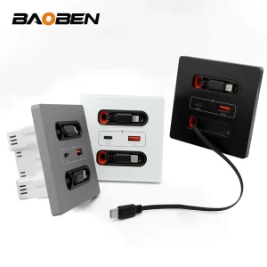 Universal Smart Socket With Charging Line 20W Fast Charge USB C Port PC Power Wall Panel,Mobile Phone Charging Type C Outlet