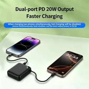 Universal Travel Mobile Charger Durable Shockproof Compact Pocket Size Built in USBC Cable 10000mah Portable Power Bank
