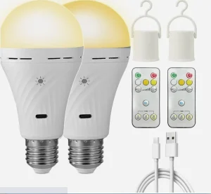 USB-C Rechargeable LED Light Bulb, 7W E27 Smart Battery Bulb with Touch Control and Dimming