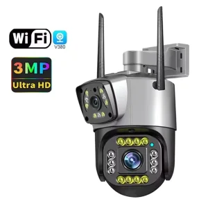 V23 Dual Lens 4G Outdoor Security Camera WiFi Cloud Memory Card Storage Full Color Two Way Audio 360 Wide Angle H.265 V380