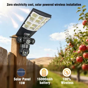 V380 Pro PTZ CCTV Solar Camera With Street Light Triple Lens Outdoor Security Two Way Audio Full Color Night Vision