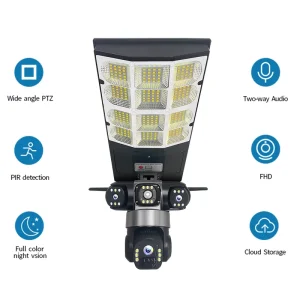 V380 Solar Street Light With Security Camera System Wireless Outdoor 3 Lens WiFi Camera IP66 Waterproof Color Night Vision