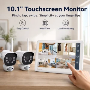 VS6102 Wireless Camera System 2K Resolution Touchscreen Monitor Indoor Outdoor Home Security SD Card AI Detection Two-Way Talk