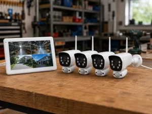 VS6104 Smart Home Security Camera Kit 2K Touchscreen Monitor AI Motion Detection Two Way Audio SD Storage Weatherproof Siren