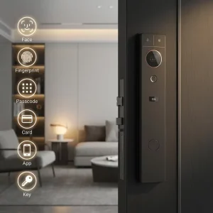 Vertexis Tuya New Upgrade 3D Face Recognition Smart Lock HD Peephole Screen Aluminum Alloy Semiconductor Fingerprint Wood Cloud