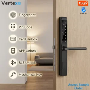 Vertexis Weatherproof Exterior Smart Door Lock Anti Pry Waterproof Keyless Fingerprint Password Cloud Key Lock for Wood Steel