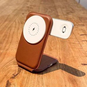 Vertical Folding Three in One Magnetic Wireless Charger 15W QC3.0 Portable Leather Material