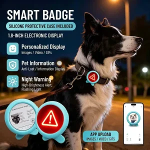Via App Controlled LED Glowing Dog Name Tag Scan QR Code Display Owner Info Anti lost Pet ID Night Outdoor Walking Safety