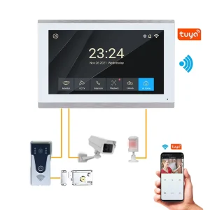 Video Intercom System with 2 Screens Door Entry Video Camera Doorbell Door Phone Kits Tuya Smart Access for Home Villa Apartment
