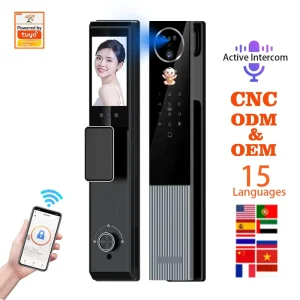 Video Smart Lock Aluminum Alloy CNC Engraving 4200mAh Battery Cloud Wi Fi App Fingerprint Face Recognition Wood