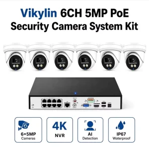 Vikylin 8CH 5MP PoE Security Camera System Kit with 8 Turret IP67 Cameras 4K NVR 2TB HDD Smart AI Human Vehicle Detection