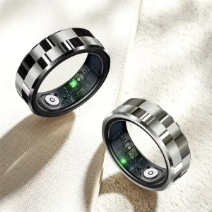 Vintage Waterproof Men’s Stainless Steel Smart Ring with Charging Case Heart Rate Blood Oxygen & Blood Pressure Monitor