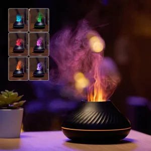 Volcano Flame Aroma Diffuser Essential Oil 130ml Scent Diffuser Fire Humidifier with Color Night Light