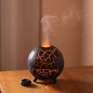 Volcano Flame Electric Aroma Diffuser Humidifier USB Type C Powered Smart Desktop Fire Design Seven Color LED Low Noise 35dB