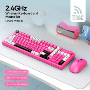 W1050 2.4G Wireless Keyboard Mouse Combo 3 Color Spliced Keycaps Office Wireless Keyboard and Mouse Set for Laptop Desktop PC