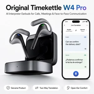 W4 Pro AI Voice Translation Earbuds Two-Way Synchronous Smart Translation Headset for Travel and Meetings