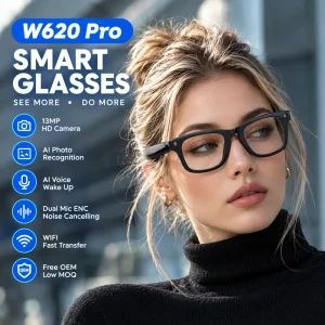 W620 Pro 32MP Interpolation AI Voice Wake up Type C 35g Lightweight IP66 Smart Glasses for Business Travel