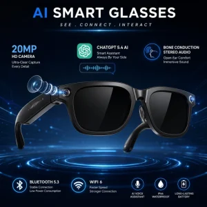 W660 AI Smart Glasses With Camera 20MP Camera 6 Axis Anti Shake AI Translation Smart Glasses Wifi6 Transfer Type C