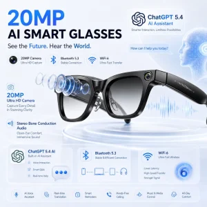 W660 AI Smart Glasses with 20MP Camera 6 Axis EIS Ai Translation BLE5.3 MusicCall WiFi 6 Ai Glasses for Travel Vlogging 290Mah