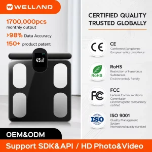 WELLAND FG2305 Medical Grade Smart Body Fat Scale OEM ODM 8 Electrode B2B Smart Health Scale Support SDK API