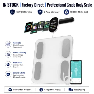 WELLAND White Smart Body Fat Scale 8 Electrode DEXA Grade High Precision OEM ODM Support SDK API App