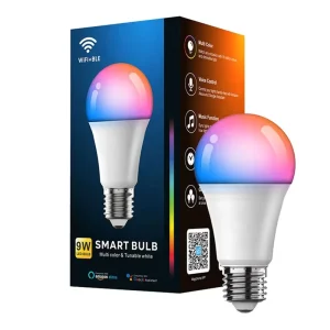 WiFi + Bluetooth + 2.4G 3-Mode Control 9W E26 LED WiFi Smart Bulb with Alexa and Google Home Voice Control, RGB + CCT Dimmable