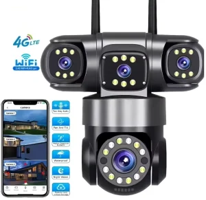 WIFI Night Vision Home Security Camera Four Lens PTZ Camera IP66 Waterproof Outdoor Rotating Camera Support J20S TF Card