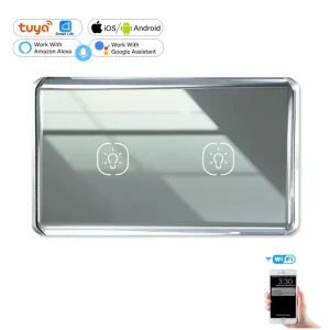 WIFI Tuya Upgraded New Curved Glass Touch Switch Mirror Silver Metal Frame US AU 10A Light Switches Smart Life Remote Control