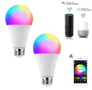 WiFi-Controlled RGB Smart E27 A19 LED Bulb with Wireless App Control and Dimming