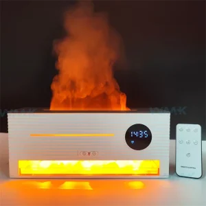 WMK Electric Portable Crystal Salt Stone Humidifier Diffuser 260ml Capacity Fire Flame LED Aromatherapy Alarm Clock 1 Year