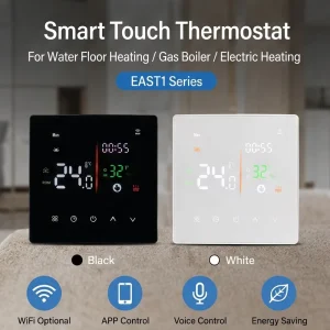 Wall Mounted Touch Screen OLED Smart Thermostat with WiFi Voice App Control Manual Heating and Cooling NTC Sensor