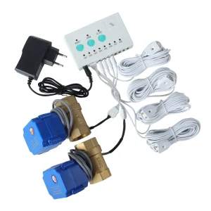 Water Leak Auto Shut Off Valve DN25 1 Inch Brass with 4 Wired Leak Sensors 6m Detection System for Home Alarm Flood Protection